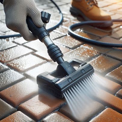 cleaning with pressure washer